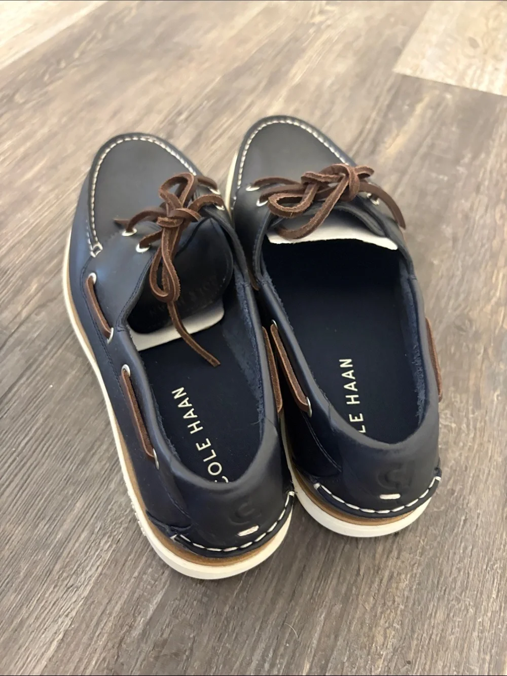 Cole Haan Navy Leather Boat Shoes with Brown Laces (Brand New)